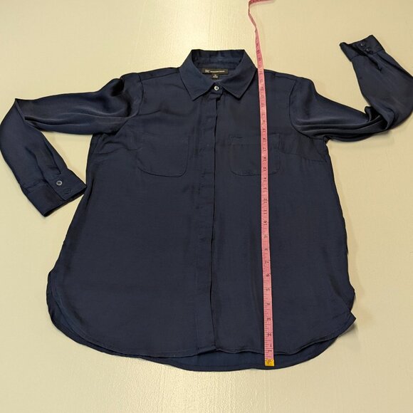 INC International Concepts Size XS Navy Satin Blue Button Down - Picture 8 of 12